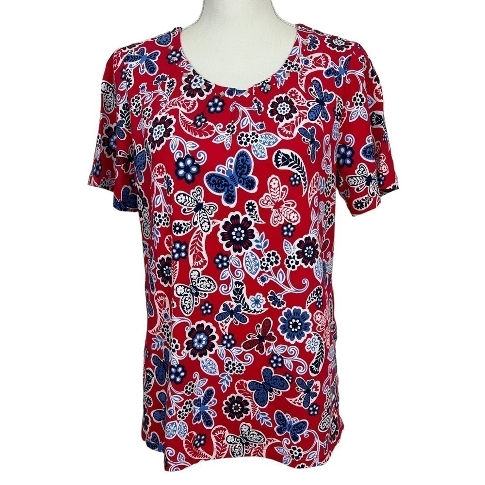 ALFRED DUNNER Women’s Pullover Top Size Medium Multi Color Floral Print Studs